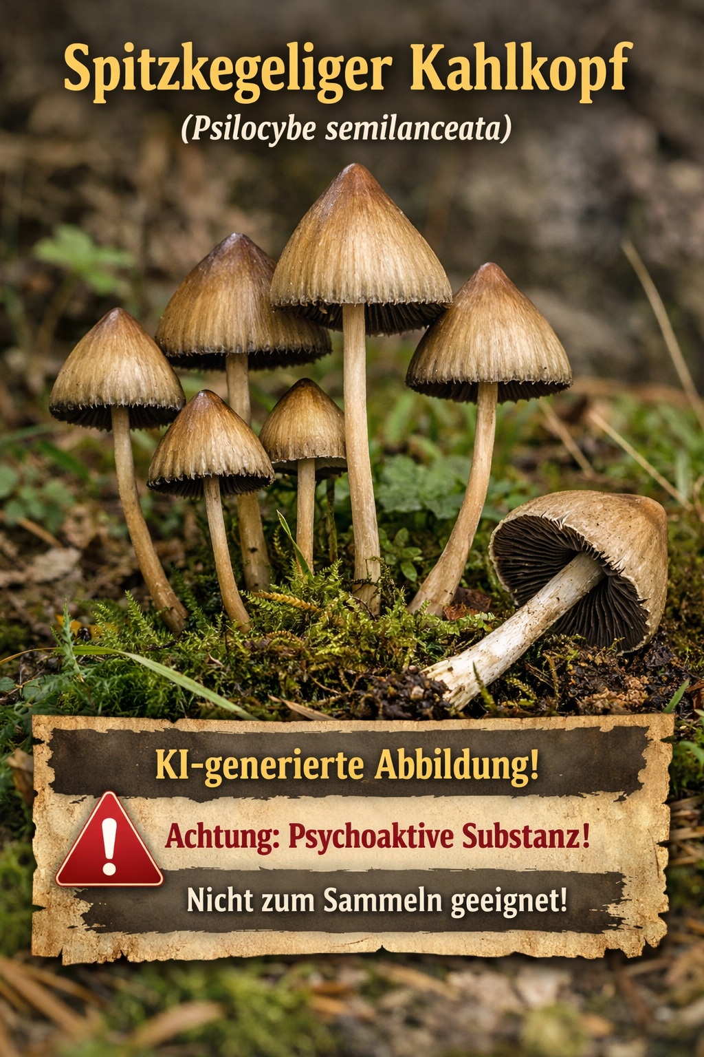 Spitzkegeliger Kahlkopf - Bild exemplarisch. KI generiert. 